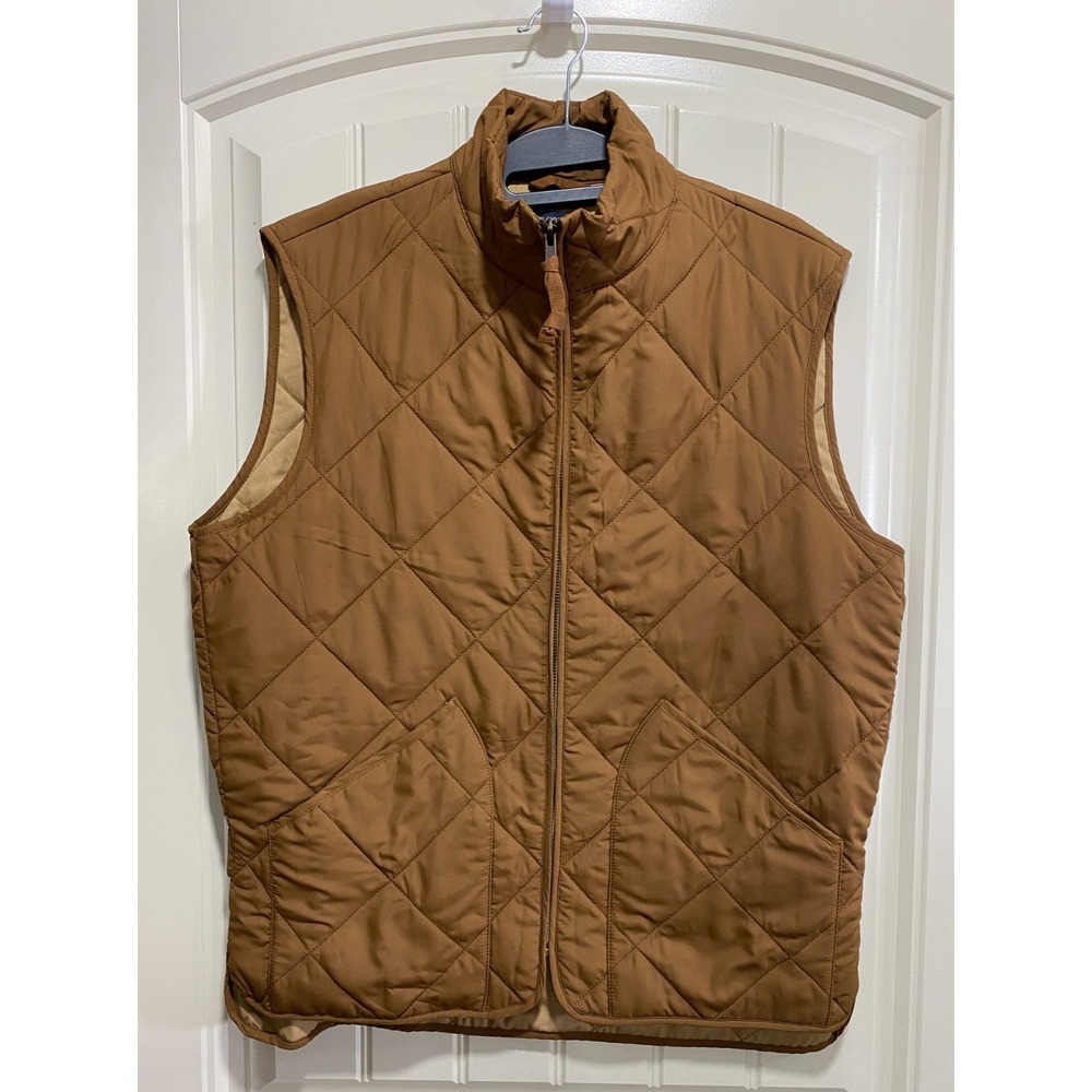 J Crew Brown Quilted Walker Full Zip Preppy Vest Men's Medium Pockets Fall NWT
